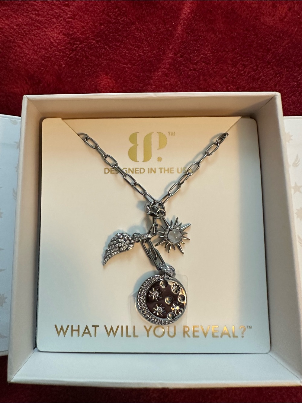 Hematite Silver-Tone Sun & Moon Charm Necklace - Silver